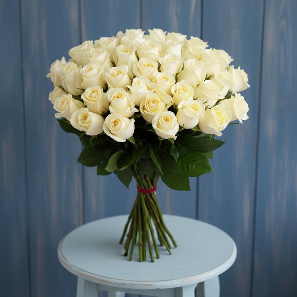 Букет 51 Белая роза Эдлесс Лав в Старонижестеблиевской