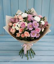 Букет цветов из:  Хризантемы, Розы и Альстромерии в Старонижестеблиевской