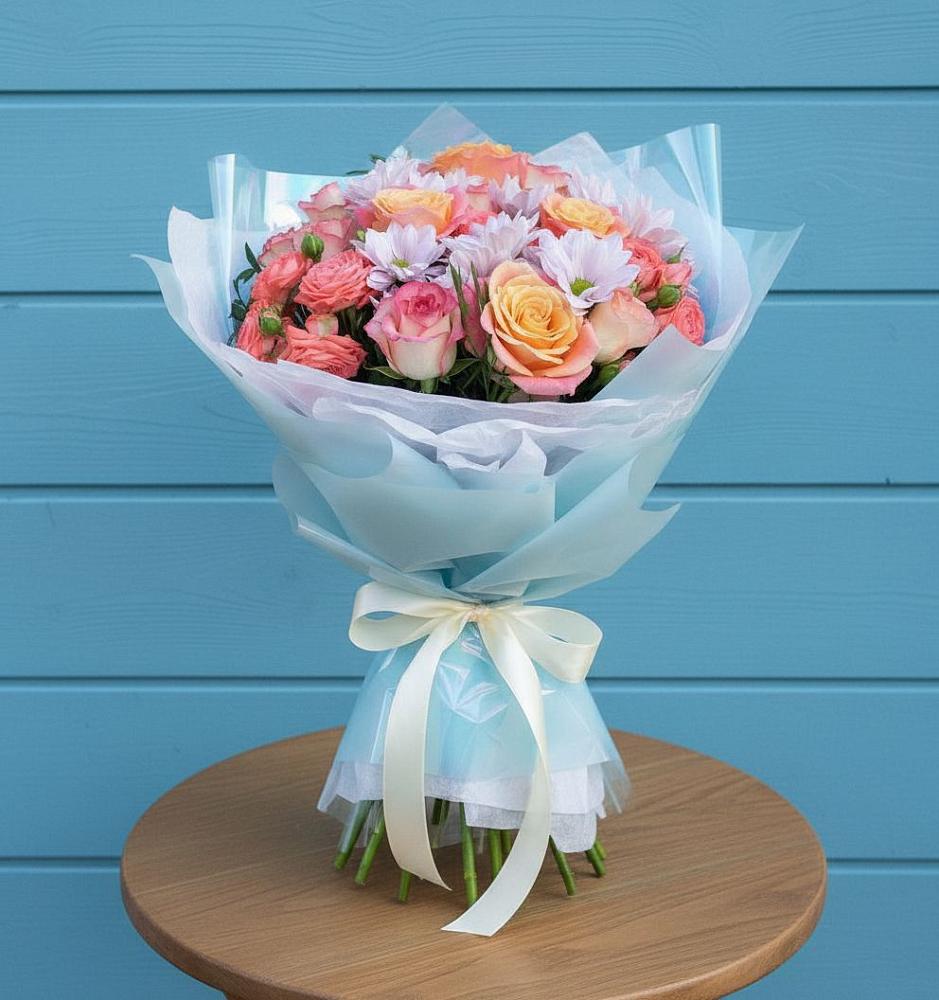 Букет цветов из: Хризантемы и Розы в Старонижестеблиевской